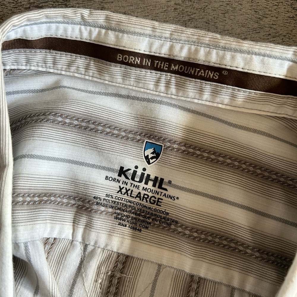 Kuhl Men's Casual Striped Shirt XXL - Cream and Brown